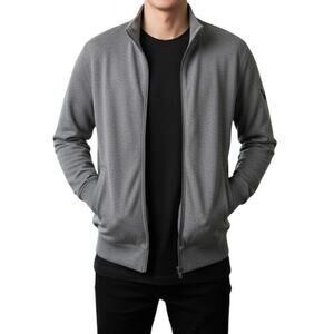 MICHAEL KORS Cardigan Men L Knit Gray Embroidered Logo Full Zip Stylish Y2K 20's